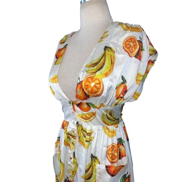 Song of Style Sia Midi Dress in White Fruit Small New Womens Satin Cocktail - Picture 7 of 15